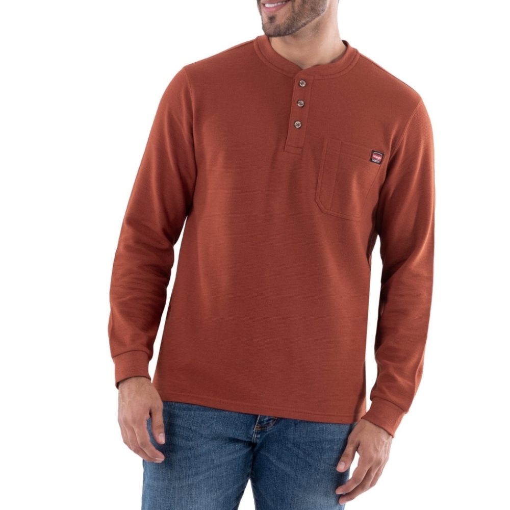 NWT Men's Wrangler Workwear Long Sleeve Pocket Henley Shirt